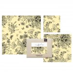 LITTLE BEE FRESH - Tissu en cire d'abeille bio - Pré fleuri noir et blanc