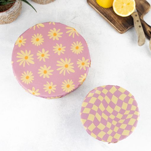 LITTLE BEE FRESH - Organic beeswax cloths set of 2 - Purple Daisy - Image 2