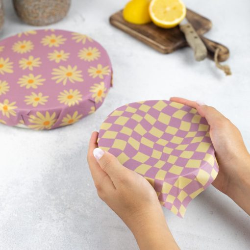 LITTLE BEE FRESH - Organic beeswax cloths set of 2 - Purple Daisy - Image 5