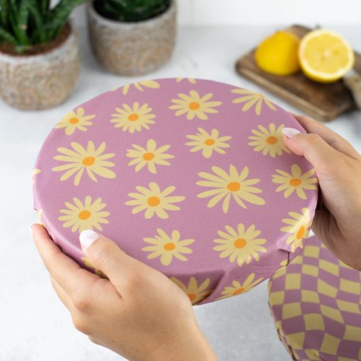 LITTLE BEE FRESH - Organic beeswax cloths set of 2 - Purple Daisy - Image 3